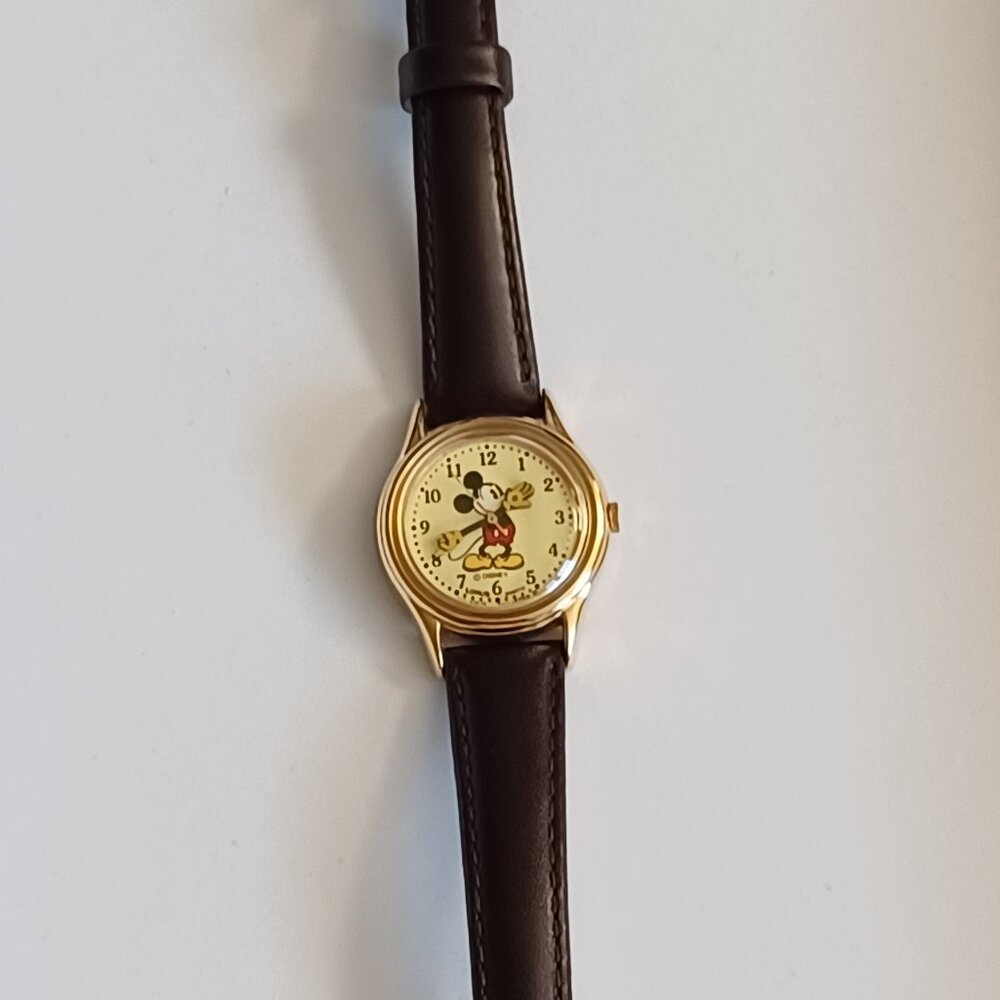 Lotus Mickey Mouse watch with brown leather band